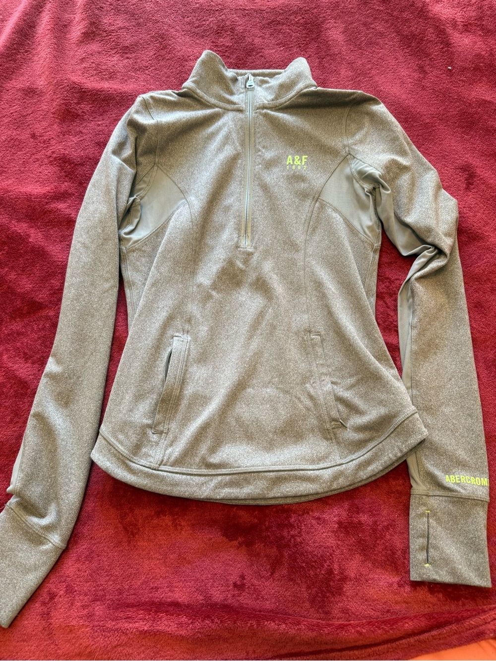 Abercrombie & Fitch Gray Half-Zip Utility Jacket with Neon Logo
